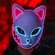 24.4.17led Luminous Demon Slayer Luminous Mask Anime cos Props Cat Face Fox Halloween Cold Light Flashing Mask