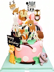 8入組杯子蛋糕裝飾，卡通叢林動物主題派對蛋糕旗幟，兒童節裝飾用品