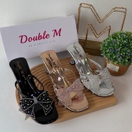 DoubleM Kasut Raya 2026 (FY023 Size 36-40) Ribon Diamond Women Shoes High Heels 7cm