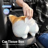 Cute Plush Corgi Car Tissue Box Holder, Adorable Cartoon Dog Tissue Storage Bag, Hanging Auto Tissue
