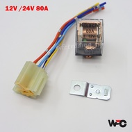 5pin Relay 12v 80A + 5pin Relay Socket Relay 24v 80A Holder Japan Wire 4pin Relay 80A