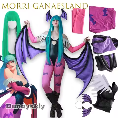 BMiccos Game tumes Women's Game Heart Hollow Top Morrigan Cosplay Costume With Wings Leggings Darkst