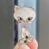 Rhinestone Fox Brooches Animal Alloy Brooch For Women Crystal Enamel Pin Clothers Hat Bag Jeans Badg