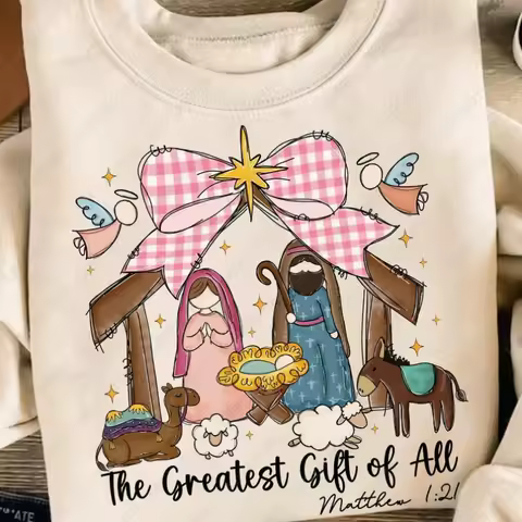The Greatest Gift of All Men Women Hoodie Nativity Christian Christmas Sublimation Design Pullover F