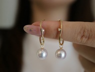 日本直送 可拆卸 8mm Akoya珍珠耳環 耳墜 18k黃金 鑽石 海水珍珠