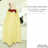 Baju Muslim Wanita Dress Gamis Polos Motif Bunga Ros Warna Mustard