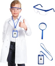 BOMLY Lab Coat For Kids-เสื้อคลุมหมอสีขาวพร้อมของเล่นหูฟัง Kids Vet Coat Doctor Dress Up Costume For