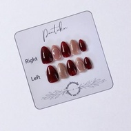 Press on nails maroon mix - handmade press on nails - premium false nails