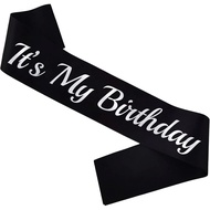 It's My Birthday Sash Black, Silver Foil Birthday Sash for Women or Men 16th 18th 21st 30th Bday Sas