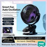 Mini Clip Fan 6000mAh Rechargeable USB Intelligent Swing Head Fan Low Noise Mini Fan Portable Stroll
