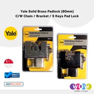 Yale Solid Brass Padlock 80mm C/W ( Chain / Bracket / 5 Keys ) Pad Lock