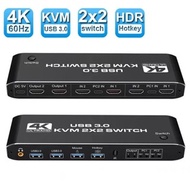 HDMI KVM Switch 4K 60Hz Dual Monitor USB 3.0 2 Computers Share for PC Laptop Keyboard