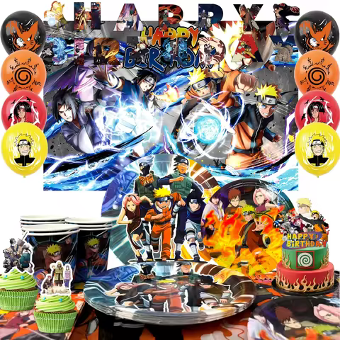 112 Pcs Naruto Party Supplies-Naruto Birthday Party Backdrop Plates Tablecloth etc Naruto Birthday P