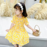 gaun budak perempuan princess,Girl dress,girl baby foreign air floral skirt,kid's short-sleeved prin