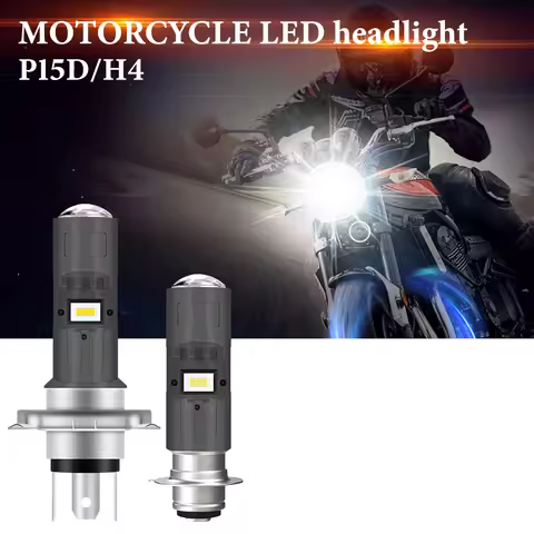 1X H4 P15D LED Moto Headlight Bulbs 9-96V Dual Color DRL Spotlights Hi/Lo Beam Light White Motorcycl