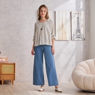 [CUMAR] Washed Straight Denim Long Wide Pants Blue