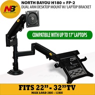 NB NORTH BAYOU H180-FP Dual Arm Double Monitor Holder Desktop Mount for 22"-32"
