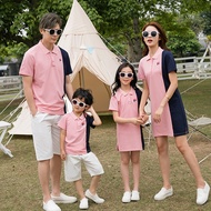 Pink Cotton Fashion Polo Family Dress Men Shirt Boy tshirt Women Girl Dress Mini Dress Family Mathing Outfits T-shirt Family Set Tees Plus Size