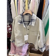 8056 Qc denim jacket with khaki check 80056