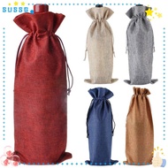 SUSSG 3Pcs Drawstring Linen Bag, Champagne Gift Wine Bottle Cover,  Packaging Washable Pouch Wine Bottle Bag Wedding Christmas Party