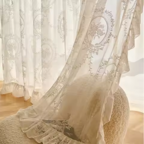 French Lace Gauze Curtain Sunshade Curtain Gauze Living Room Bedroom Light-transparent White Gauze P