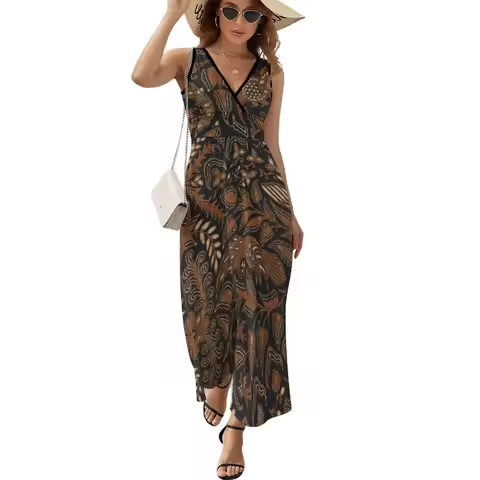 Traditional Indonesian batik ethnic textile pattern design Sleeveless Dress summer woman dress 2025 