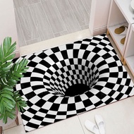 HITAM Floor Mat Floor Mat Black Lattice Trap Bathroom Floor Mat Anti Slip Diatomite Mat 3D Illusion Swirl
