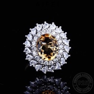 AIFEI JEWELRY Ring Perak Sterling Round Original 純銀戒指 Citrine Luxury Perempuan Silver Accessories For Women 925 Korean Cincin Adjustable R2232