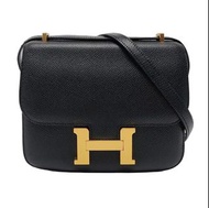 【Authentic】正品HERMÈS Constance 19 黑色Epsom牛皮康康包单肩包斜挎包 金色五金 A刻