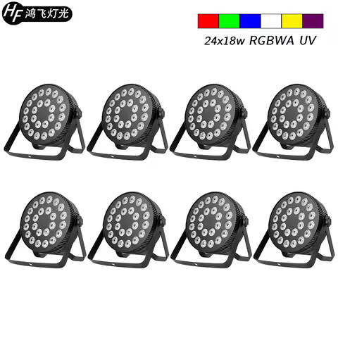 8 PCS 24x18w RGBWA UV 6in1 Aluminum LED Par Light Slim Flat Par Light DMX512 Par UV Professional Sta