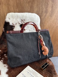 中古包 CHANEL 香奈兒 復古 深藍色 牛仔布 手提包