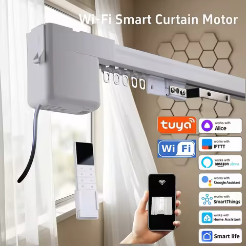 NEW!! Smart Life Tuya Wifi Electric Smart Curtains Drive Motor Rail Rod Track System Support Google