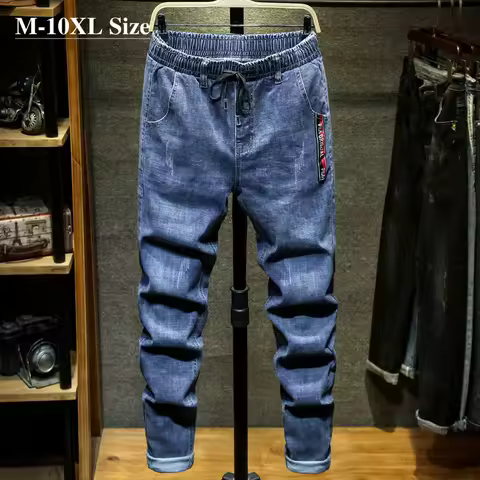 Plus Size 7XL 8XL 9XL 10XL Men's Fashion Jeans Streetwear Harem Pants Large Pocket Stretch Casual De