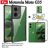 3 IN 1 Motorola Moto G35 Anti-fall Mobile Phone Case for Moto G15 G75 G05 G45 Tempered Glass Film+le