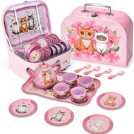 Cat Tea Party Set for Little Girls - 19pcs Pretend Play Toy, Birthday Gift for Toddlers Ages 3 4 5 6