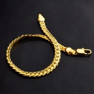 Men Flat Snake Bone 18K Gold Plated Curb Chain Fashion Bangle Bracelet for men women
