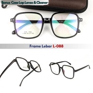 Frame Kacamata Photocromic Pria Wanita Kotak Lebar L-088 Lensa Normal Minus Silinder Anti Radiasi Bl