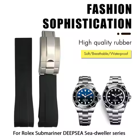 21mm 22mm Black Blue Rubber Watchband Fit for Rolex DEEPSEA Sea-Dweller Submariner Waterproof Silico