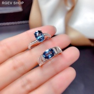 Penghantaran cepat✾Cincin Perak Lelaki Wanita Batu biru batu putih Cincin pertunangan pasangan