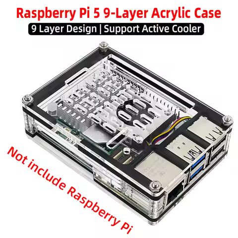 Raspberry Pi 5 Acrylic Case 9 Layer Design Shell Support Cooling Fan Active Cooler Aluminum Heatsink