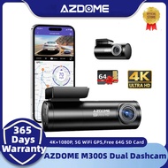 AZDOME M300S Dash Cam Front and Rear 4K+1080P 5G WiFi GPS, Dash Camera for Cars, Free 64G SD Card, N