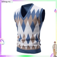 Men's Argyle Vest Sweater Wool Blend V-Neck Sleeveless Pullover Sweater