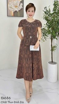 Đầm Đi Tiệc [ Salu store ] Mã DN686 Dáng Lững Chất Thun Nhũ Dệt 3D Đính Đá Nguyên Đầm - Size 50kg đế