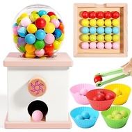 9.6" Wooden Gumball Machine For Kids Learning Color Sorting & Counting Toy | Toddler Preschool Learn