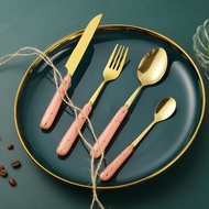 Pink Gold Cutlery Set 16Pcs Knives Forks Coffee Spoons Dinnerware Set Ceramic Handle Stainless Steel Tableware Set