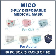 Mico Mask 3-Ply Disposable Medical Mask Kids and Adults BFE98 Surgical Mask