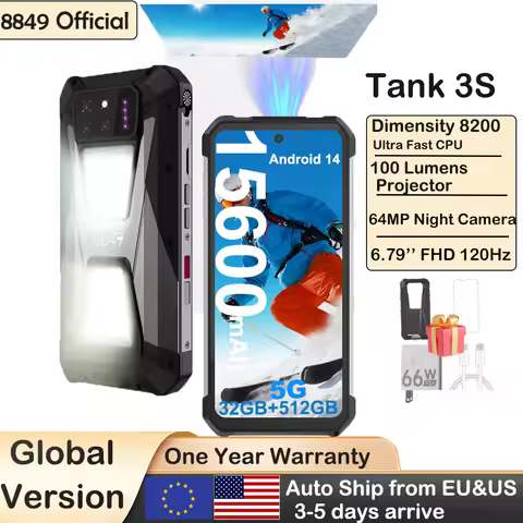 8849 Tank 3S Unihertz Rugged Smartphone with Projector 5G 24/32GB RAM 256/512GB ROM Dimensity 8200 6