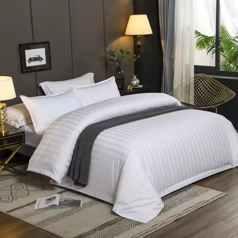 3Pcs Hotel Collection Vertical stripes White Duvet Cover+2pcs Pillowcases Premium 600TC Cotton Beddi