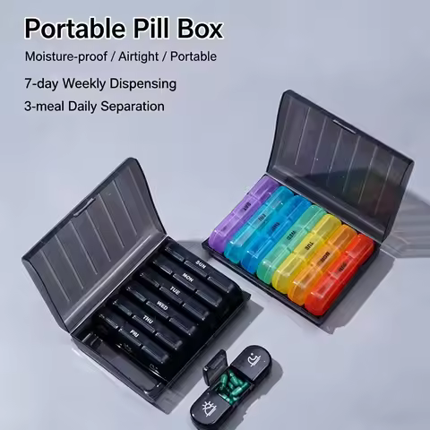 7 Days Weekly Pill Organizer, 21 Compartments Portable Travel Pill Box, 3 Times A Day Morning Noon N