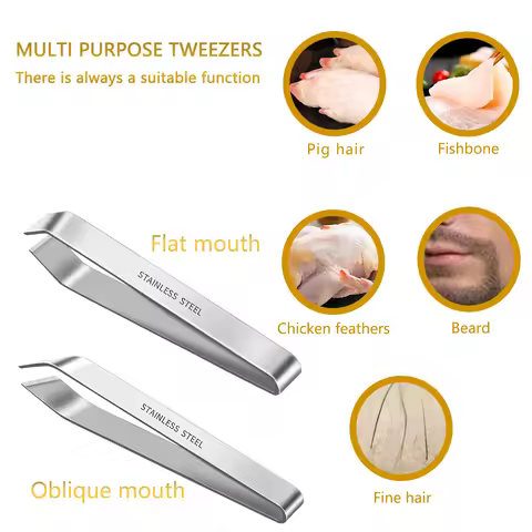 Fish Bone Tweezers Stainless Steel Flat and Slant Tweezers Pliers Remover Tools (4.6") Kitchen Food